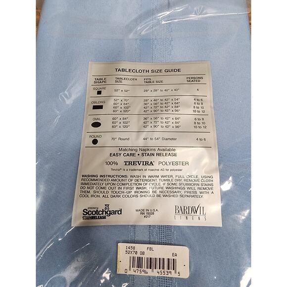 Bardwil Linens Blue Tablecloth Stain Release 52 x 70 Oblong NEW - Picture 5 of 6